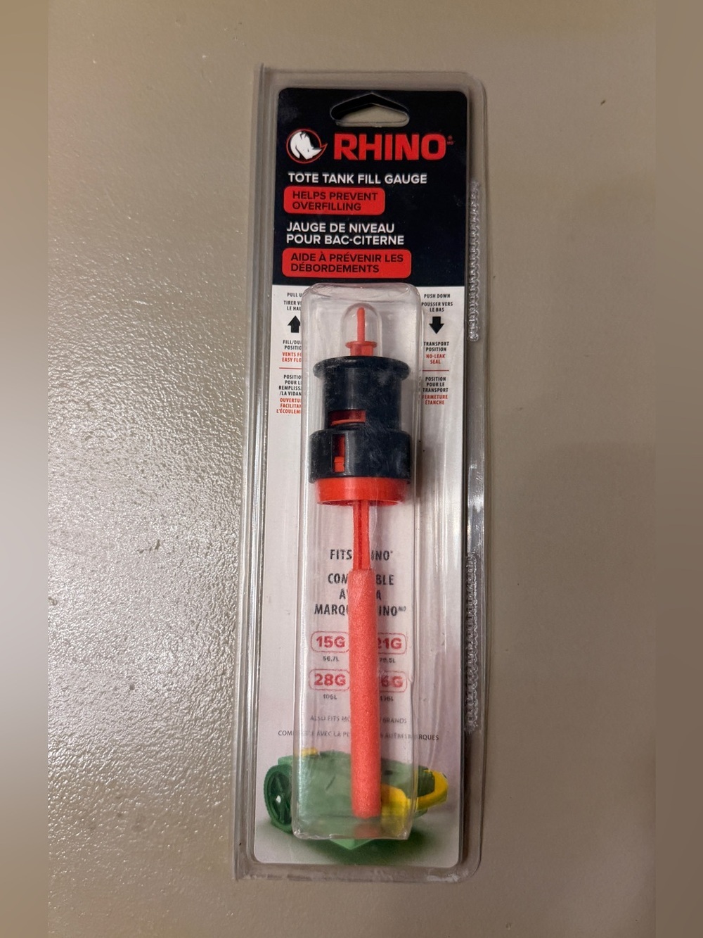 RHINO Tote Tank Fill Gauge - Black with Orange Accents